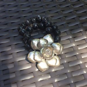 Grey and silver flower bracelet
